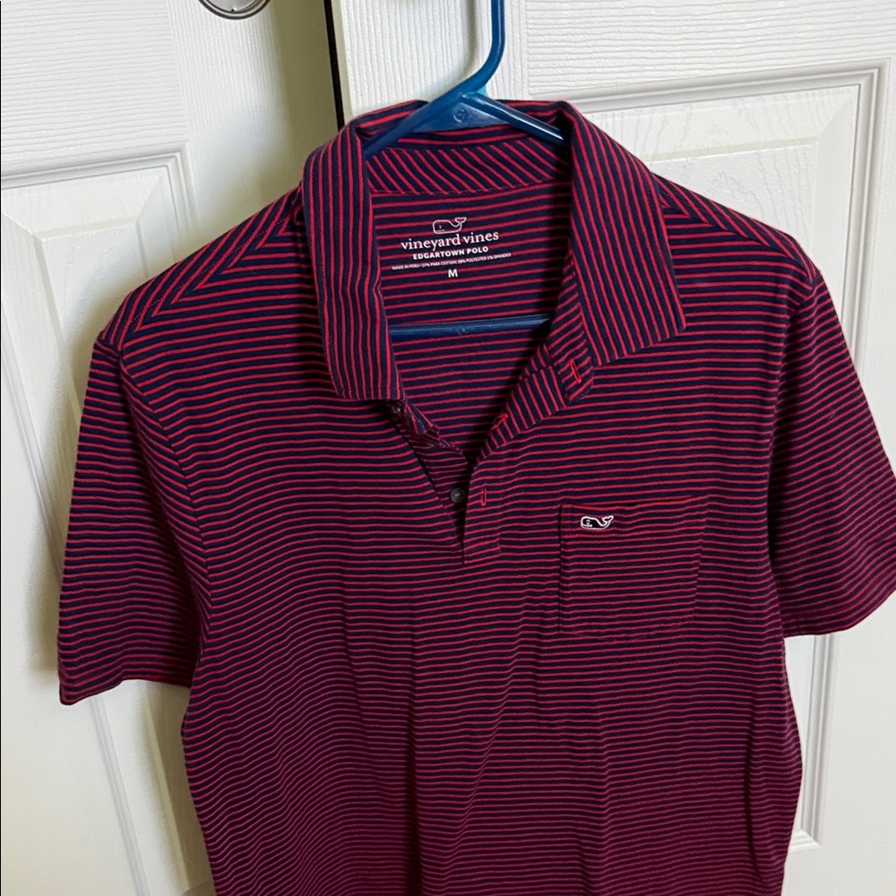 Vineyard Vines Men’s Red and Navy Striped Edgartown Polo